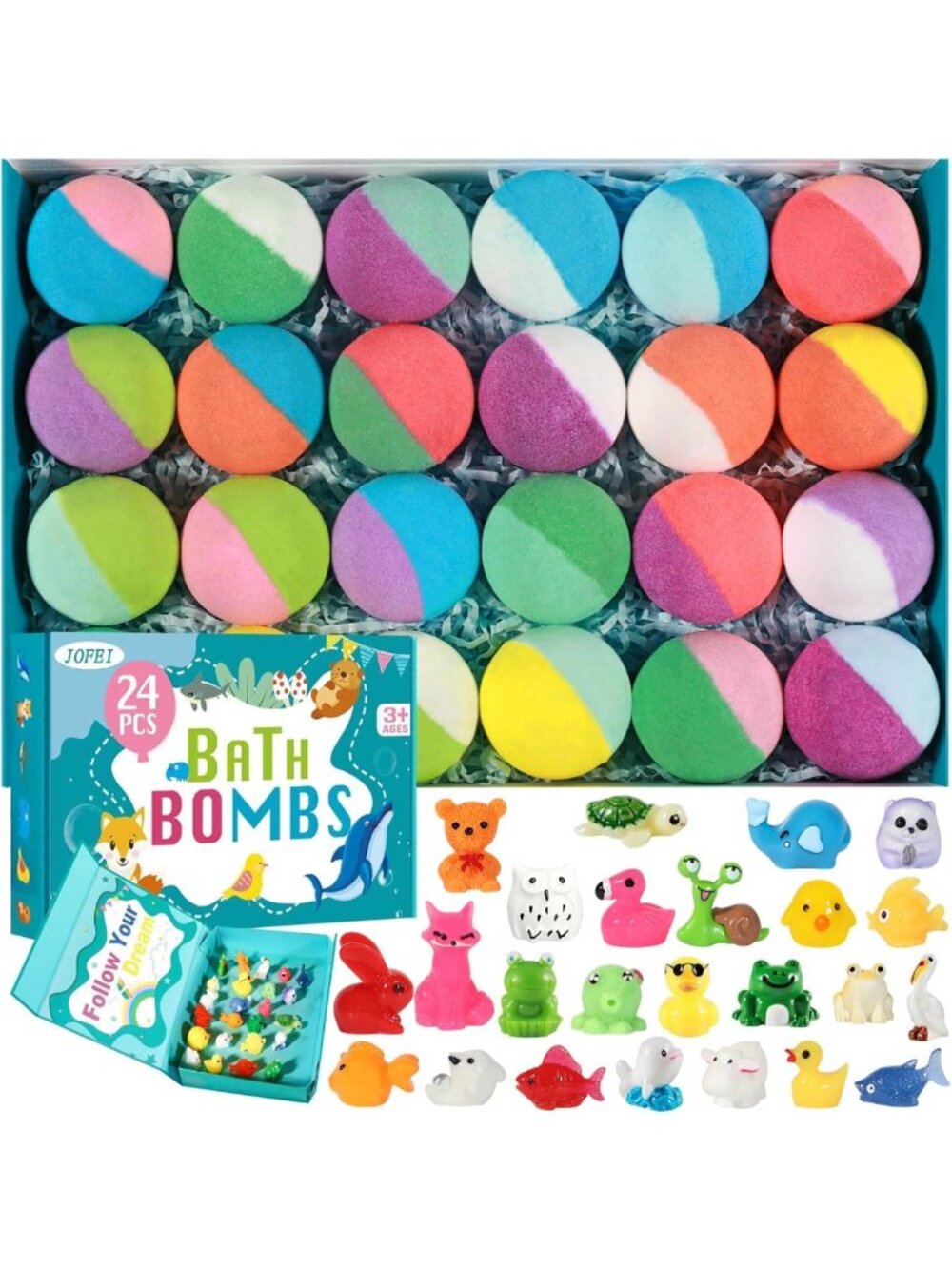 24 Pack Kids Bath Bombs with Surprise Toys - Fizzy Bubble Bath Gift Set for Fun!